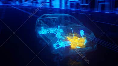 City car structure overview in wire style
