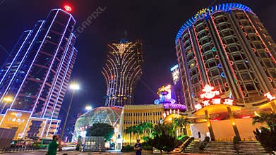 Macau Casino Night Cityscape Time Lapse