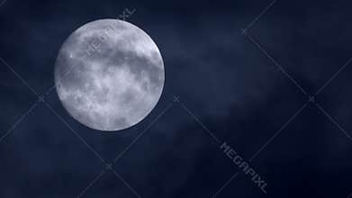 Full Moon at Night Behind Clouds passing in front