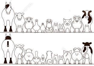 Farm animals border set, front view and rear view