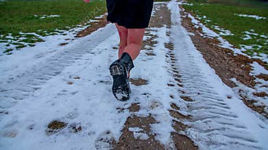 Running away in snow