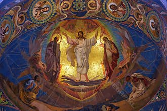 Jesus Christ mosaic in orthodox Church of the Savior temple, Saint Petersburg, Russia