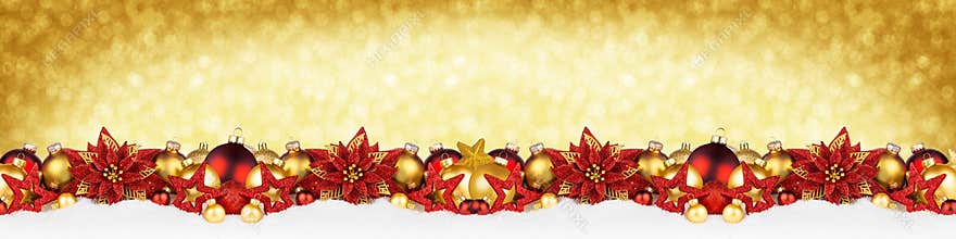 Christmas garland super wide red gold panorama banner