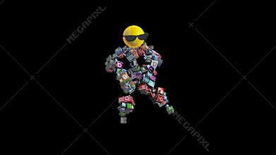 Social Network Dancing Character against black, loop