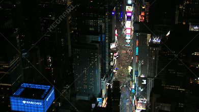 Aerial view of bustling times square at night