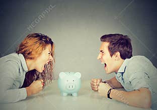 Finances in divorce concept. Wife husband can not make settlement