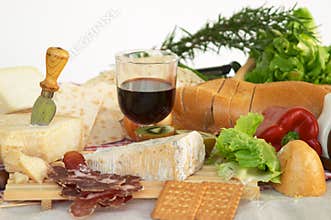 Gorgonzola, parmigiano, pecorino cheese, with wine and bread
