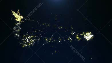 Animation golden sparkle jewelry butterfly insect flying with glittering stars pattern in advertisement background