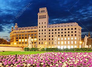 Catalonia Square at night. Barcelona, Spain, nobody