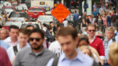 Crowded Downtown Financial Chicago Loop Defocused