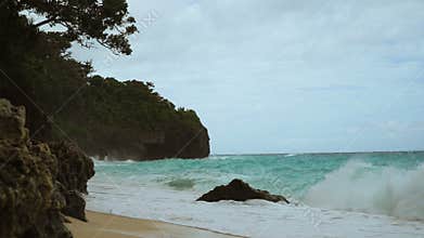 Beautiful beach on tropical island in stormy weather. Boracay island Philippines.