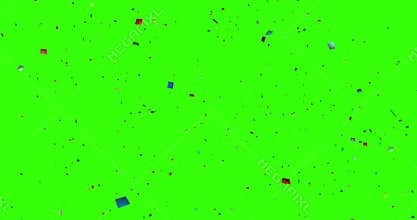 Falling colorful glitter foil confetti, animation 3d movement on chroma key green screen background