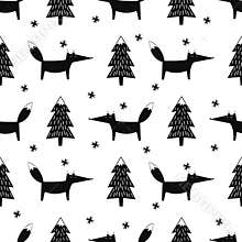 Black and white forest background.