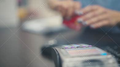 Payment purchases by credit card. Modern methods of purchase.
