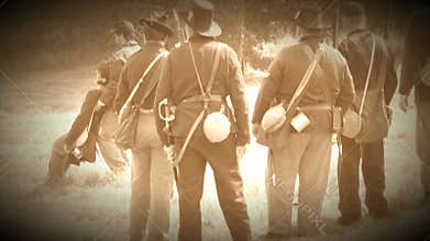 Civil War soldiers carrying injured (Archive Footage Version)