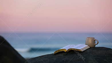 Bible and Coffee at Sunrise in Encinitas California