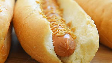 Homemade hot dog with grilled sausage