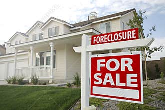 Foreclosure Home For Sale Sign and House