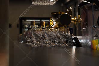 Cognac glasses at the bar counter