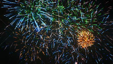 Colorful closeup holiday firework, new year eve footage