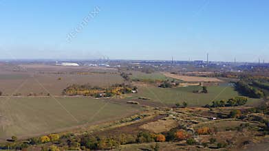 Fields, meadows and a river in autumn