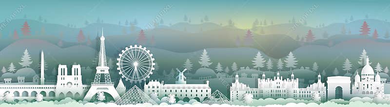 Travel to france panorama view famous landmarks of the world