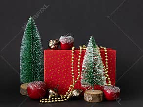 Seasonal holiday Christmas decoration red gift box