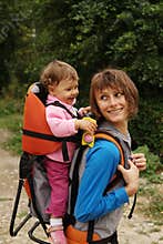 Mother mom with baby hiking