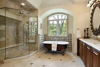 Master bath with large glass shower