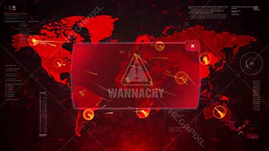 WannaCry Alert Warning Attack on Screen World Map Loop Motion.