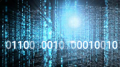 Conceptual digital animation showing binary code technology