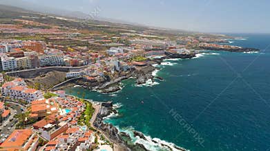 Aerial view of Los Gigantes Cliffs on Tenerife, drone shot from above, Canarias islands, Spain