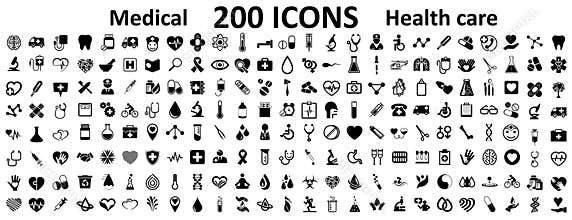 Set 200 Medecine and Health flat icons. Collection health care medical sign icons - for stock