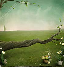 Forgotten basket, background for the Easter cards