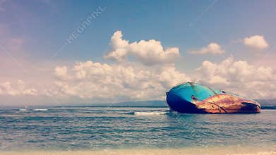 The ship had sink at Pangandaran Beach