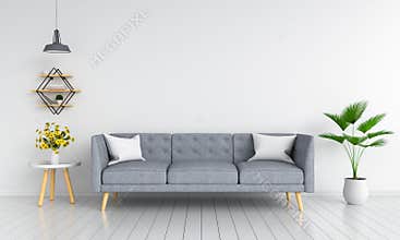 Gray sofa in living room for mockup, 3D rendering