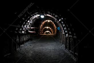 Dark tunnel in coal mine