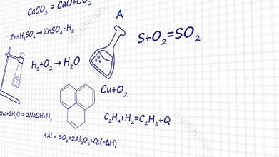 Chemistry formulas on white background graphic animation