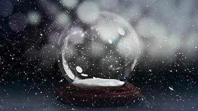 Christmas animation of snow globe against bokeh background