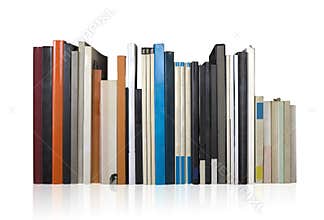 Various books in a row, isolated, free copy space