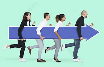 Business team running in the right direction
