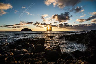 Amazing view of sunset over Mosteiros beach Sao Miguel, Azores Islands