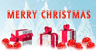 Merry christmas animation - falling christmas balls and snowflakes, additional on green screen