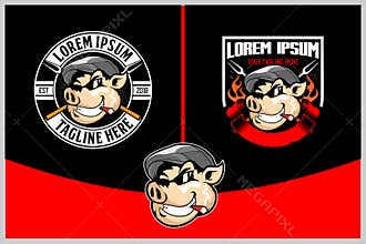 Hog with cigarette badge or shield logo template