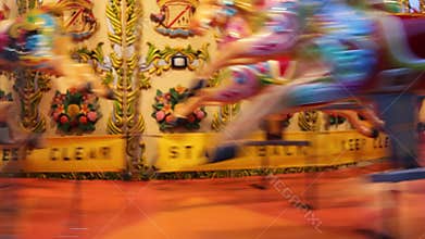 Merry go round carousel horses funfair fairground ride stock, footage, video, clip,