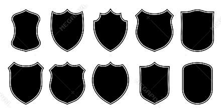 Badge patch shield shape vector heraldic icons. Football or soccer club military police clothing badge patch blank black