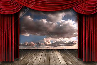 Indoor Perormance Stage With Red Velvet Theater Cu