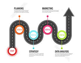 Road journey infographic. Trip directional map winding road, travel to success. Footpath vector concept