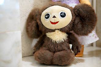 Old toy - plush Cheburashka. Vintage Russian artifact