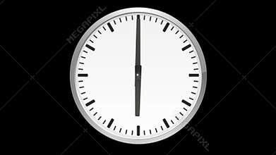 Animated analog clock, time lapse, on black background
